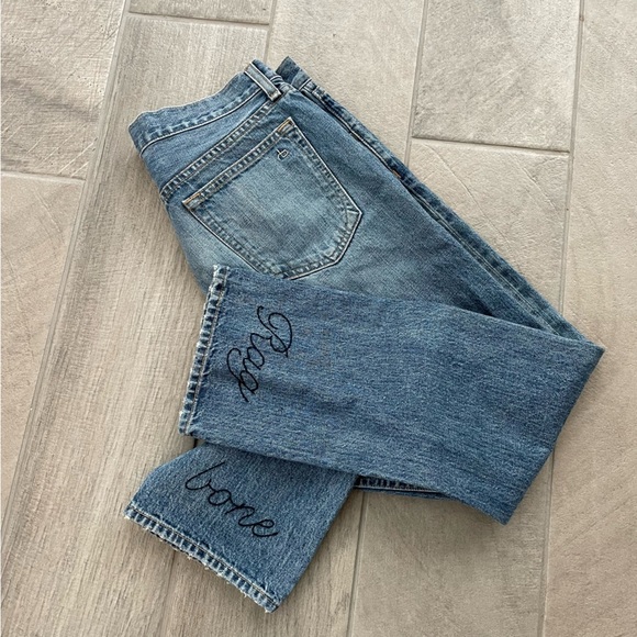Rag & Bone X Boyfriend Embroidered Heart Cropped Denim Jeans Size 27 Ballard